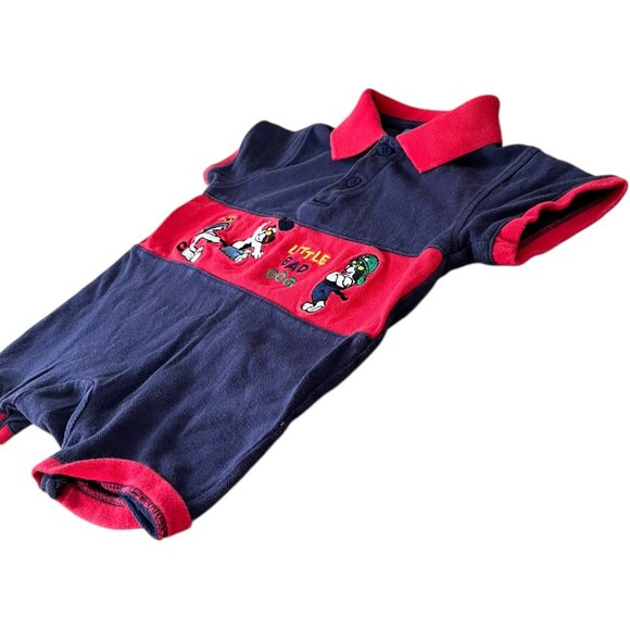Vintage Little Big Dogs Romper Boys Toddler 12-18m "Bad Dog" Embroidered 90s - Picture 2 of 9